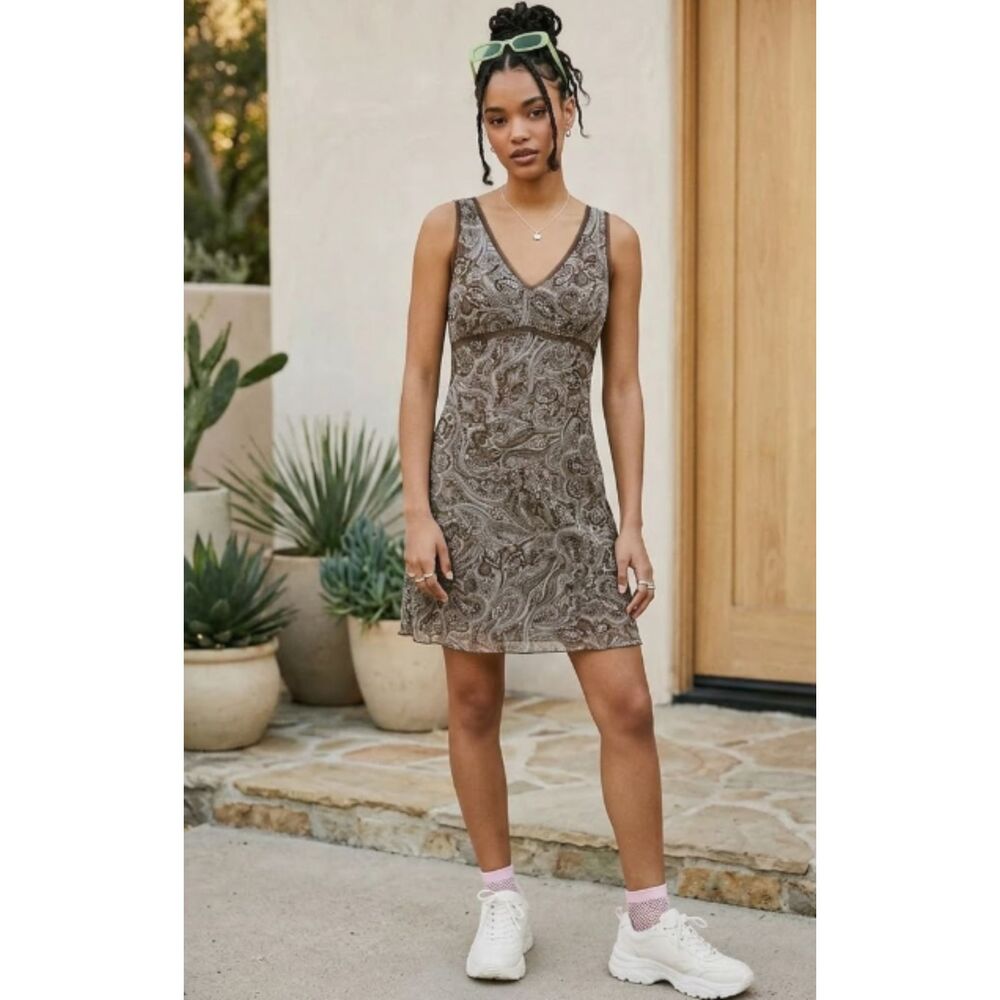 Old Navy Y2K Vintage Babydoll Brown Paisley Bohemian‎ Brown Dress Size 8